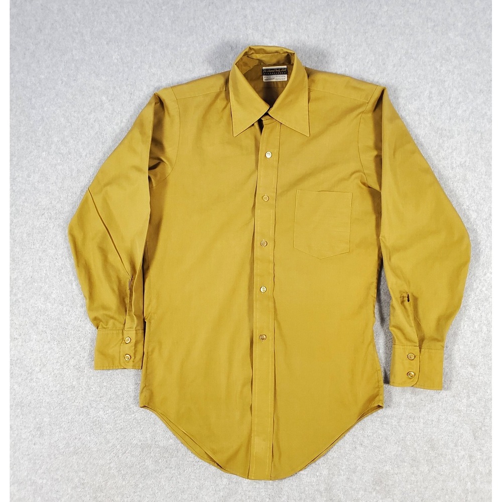 Vintage National Shirt Shop Mens Small Gold/Beige Made USA Dacron Everpressed